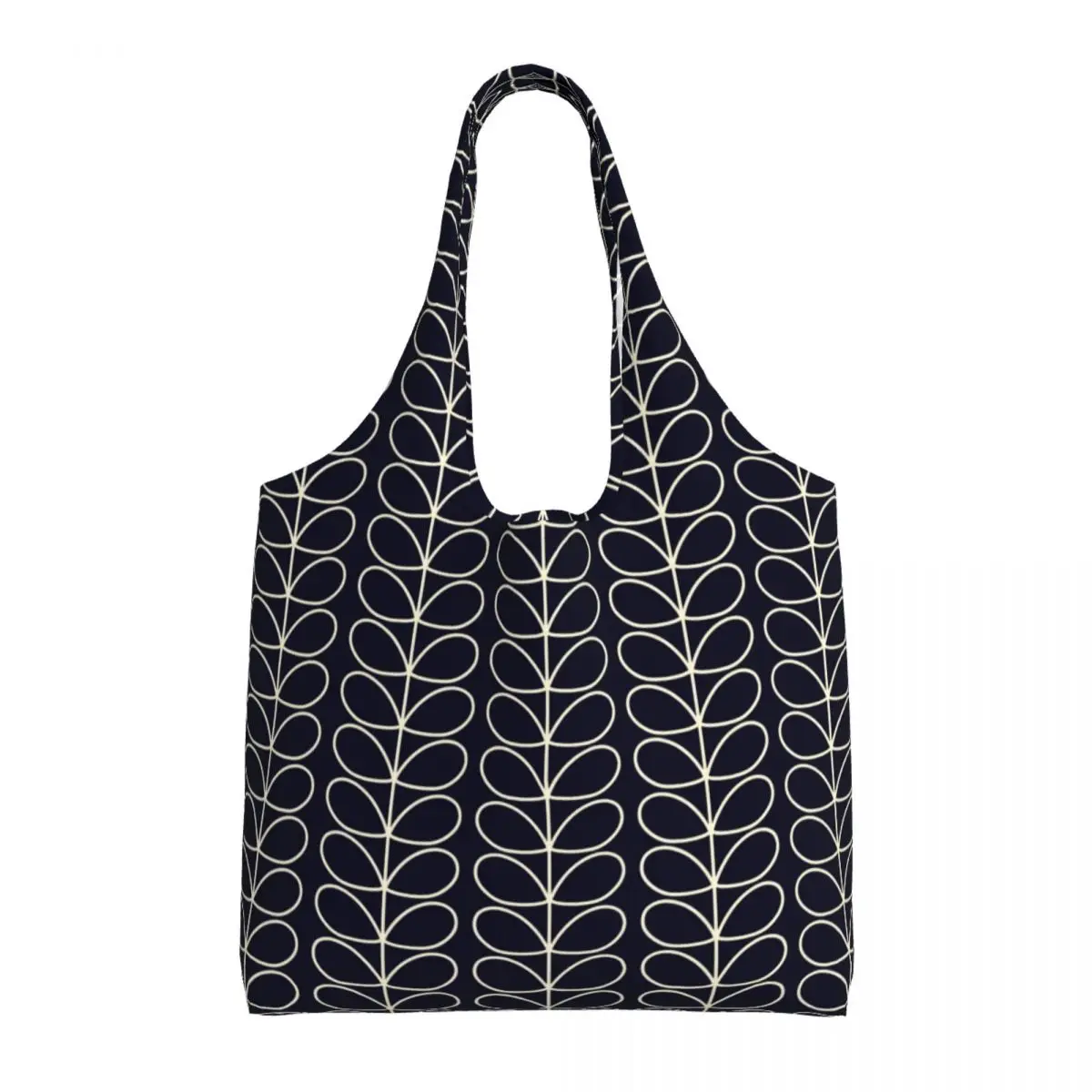 Custom Reusable Orla Kiely Linear Stem Navy Whale Shopping Bag Women Canvas Shoulder Tote Bag Portable Grocery Shopper Bags