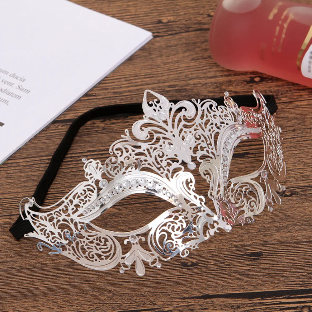 

Metal Lace Shape Mask Silver Plated Rhinestone Beautiful Party Mask Cosplay Costume Accessory Elegant Design