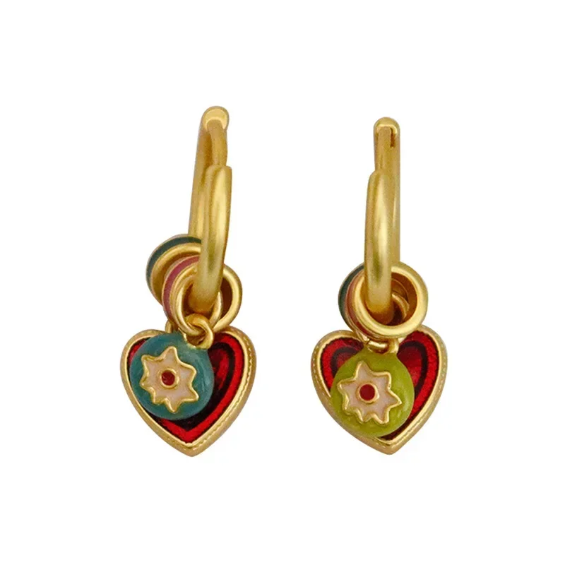Fashion Jewelry Several Wearing Methos Multiple colors Enamle Heart Dangle Earrings For Women Female Gifts 2024 Trend New
