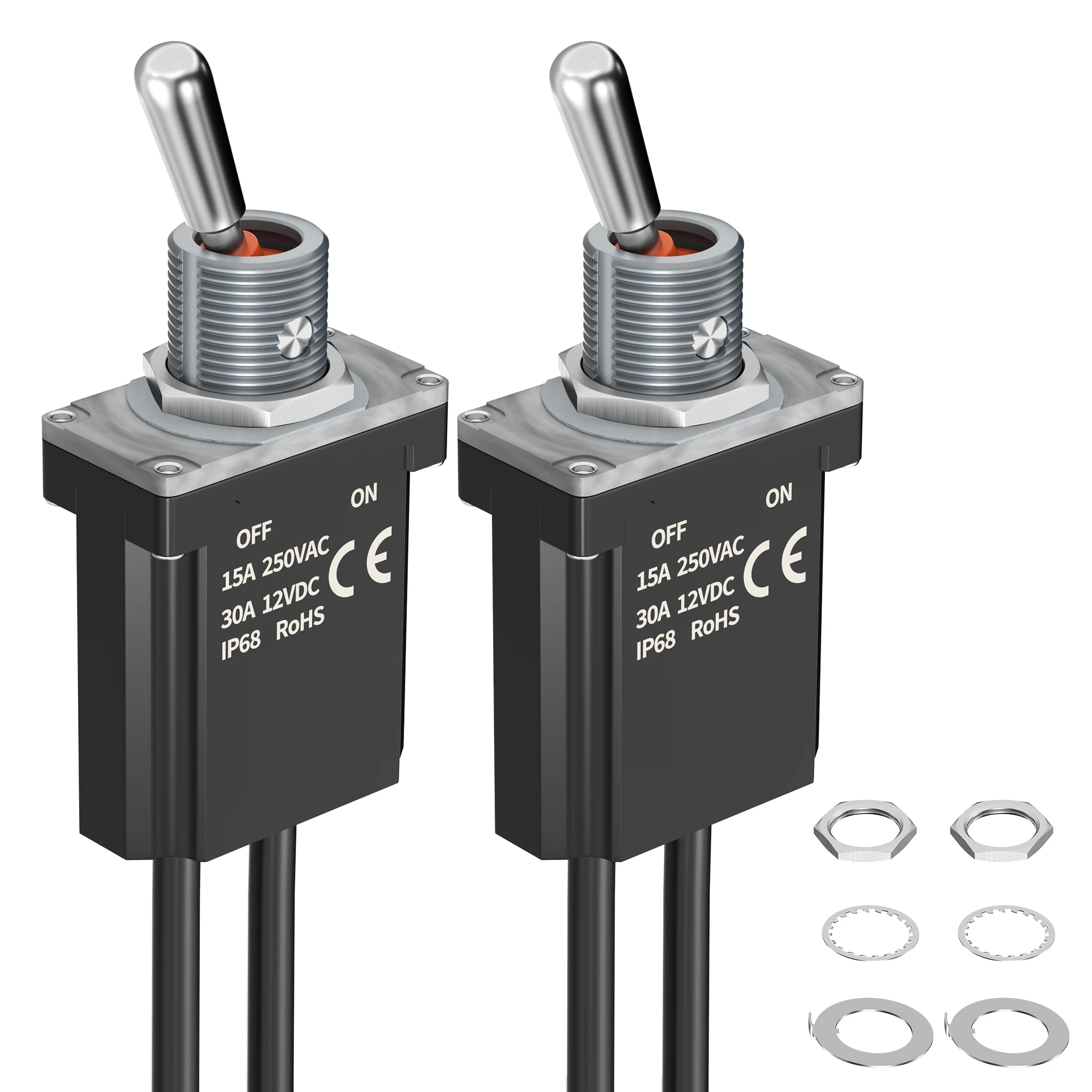

2 шт. предварительно проводной тумблер 12 В IP68 водонепроницаемый SPST переключатель включения-выключения 12 В постоянного тока 30 А сверхмощный кулисный переключатель с фиксацией, подходящий для автомобиля RV