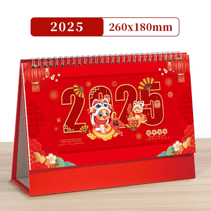 Chinese Style Flip Table Calendar 2025 Snake Year Desktop Calendar for Chinese Luanr Year Desk Ornament Spring Festival Decor