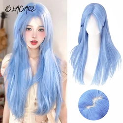 Synthetic Long Straight Lolita Wig with Bangs Wig Girl Cute Ombre Glacier Blue Blonde Black Cosplay Party Halloween Harajuku Wig