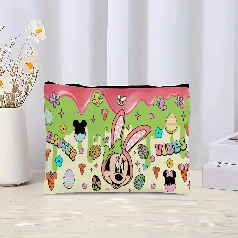 디즈니 미키 빈티지 메이크업 가방 1개 - 부활절 달걀, 꽃, 나비 패턴이 있는 밝은 봄 디자인 - 여성용 귀여운 다기능 지퍼 가방, 보석 보관 가방, 완벽한 여행용 지퍼 정리함