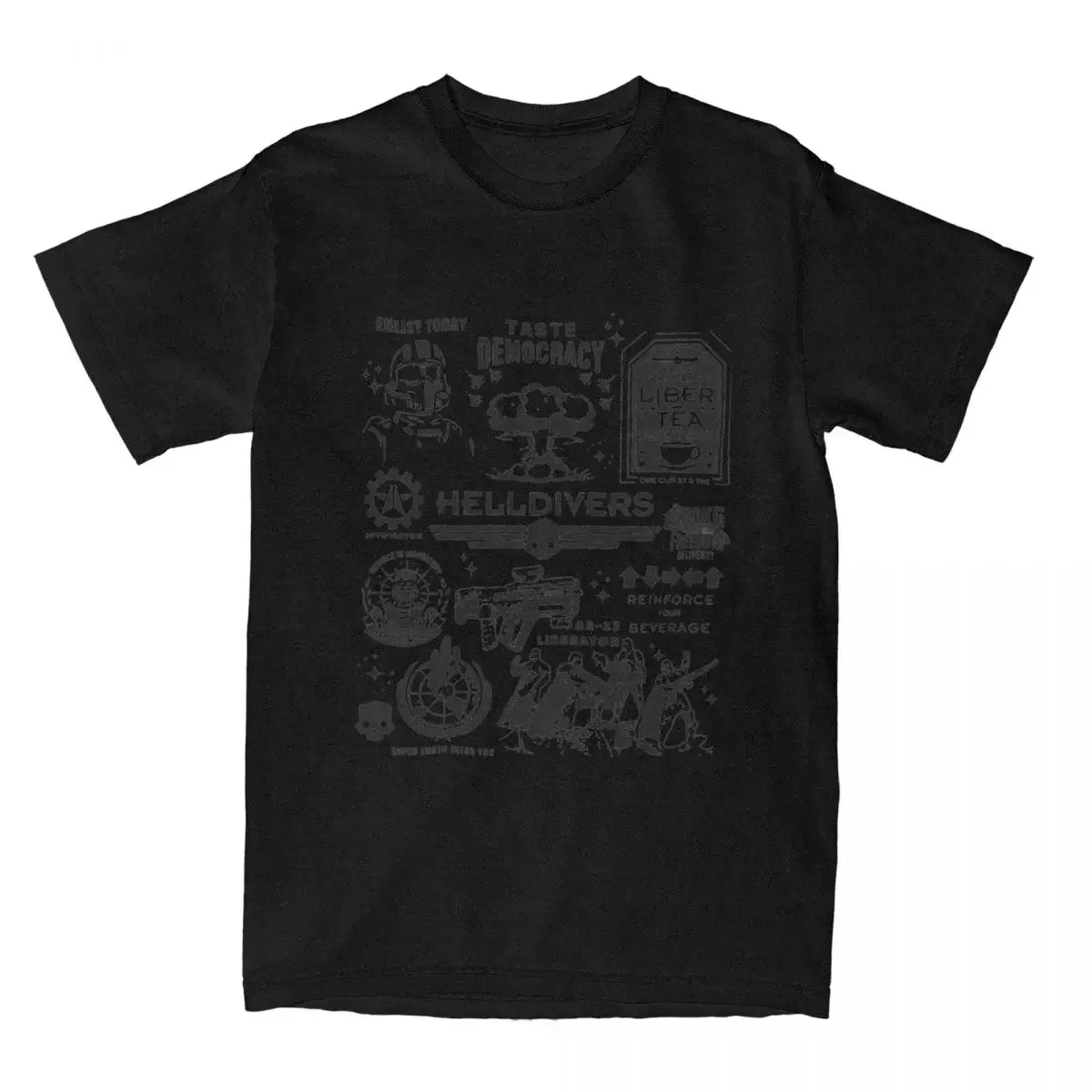 Short Sleeve Crew Neck Tees Unique T-Shirts Men's Helldivers Doodle Art Liber-Tea T Shirts Taste Democracy Cotton Tops Vintage