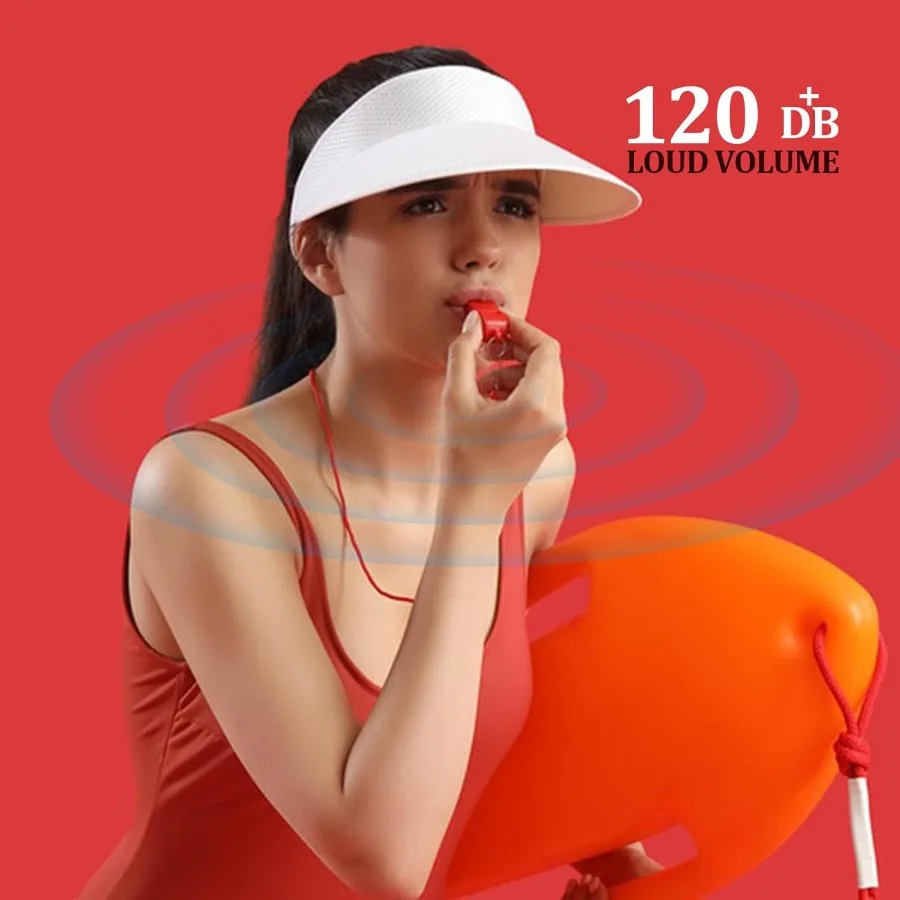 صفارة مكونة من قطعتين من صفارات المدرب مع صفارات بلاستيكية بحبل للبالغين صفارات حمراء شفافة بصوت عالٍ صفارة Eme