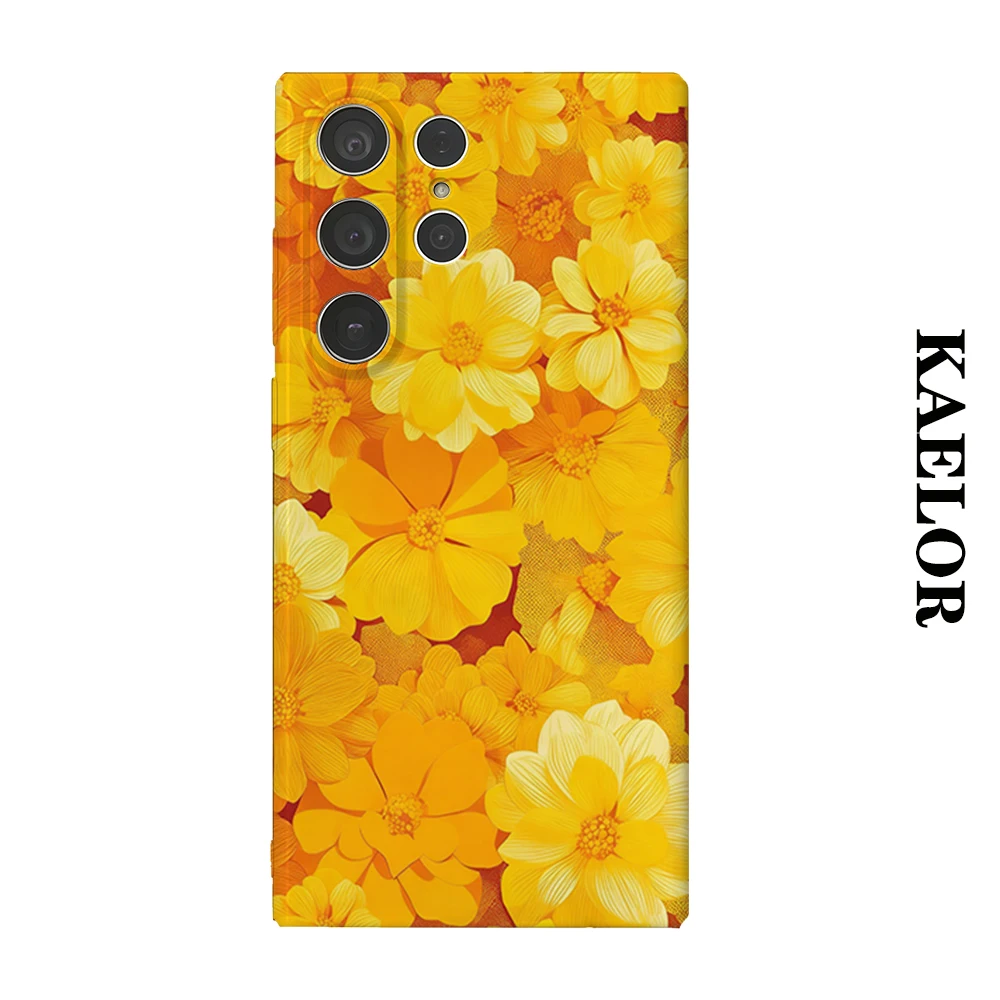 Golden Dense Floral Durable Shiny Double-layer Case for Samsung S26 Ultra S25 S24 S23 Plus Anti-drop Scratch Resistant Cover