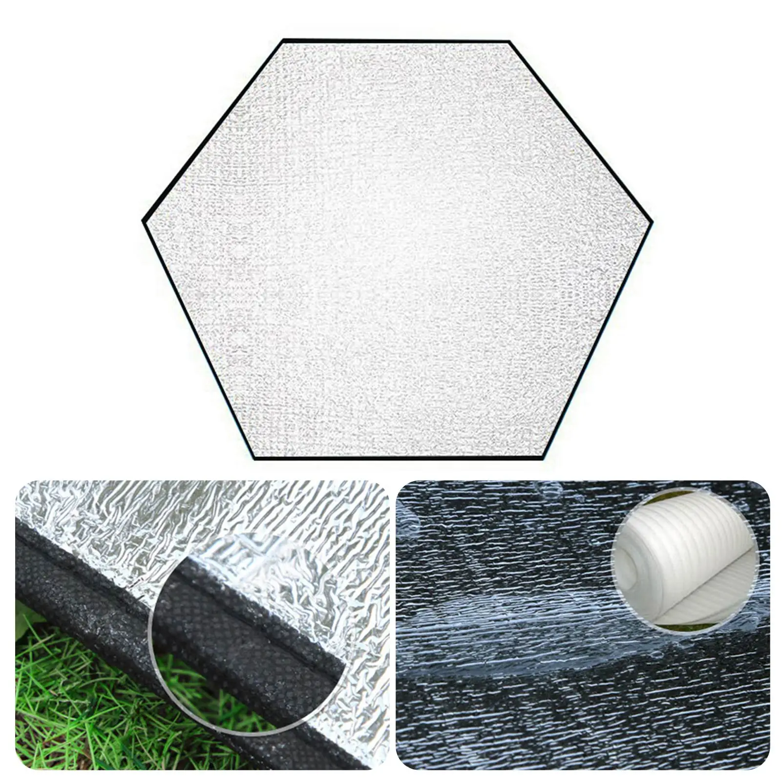 Estera impermeable para tienda de campaña, almohadilla Hexagonal para tienda de campaña al aire libre, lona de película de aluminio, hoja de tierra, Picnic, senderismo, accesorios para esterilla de Camping