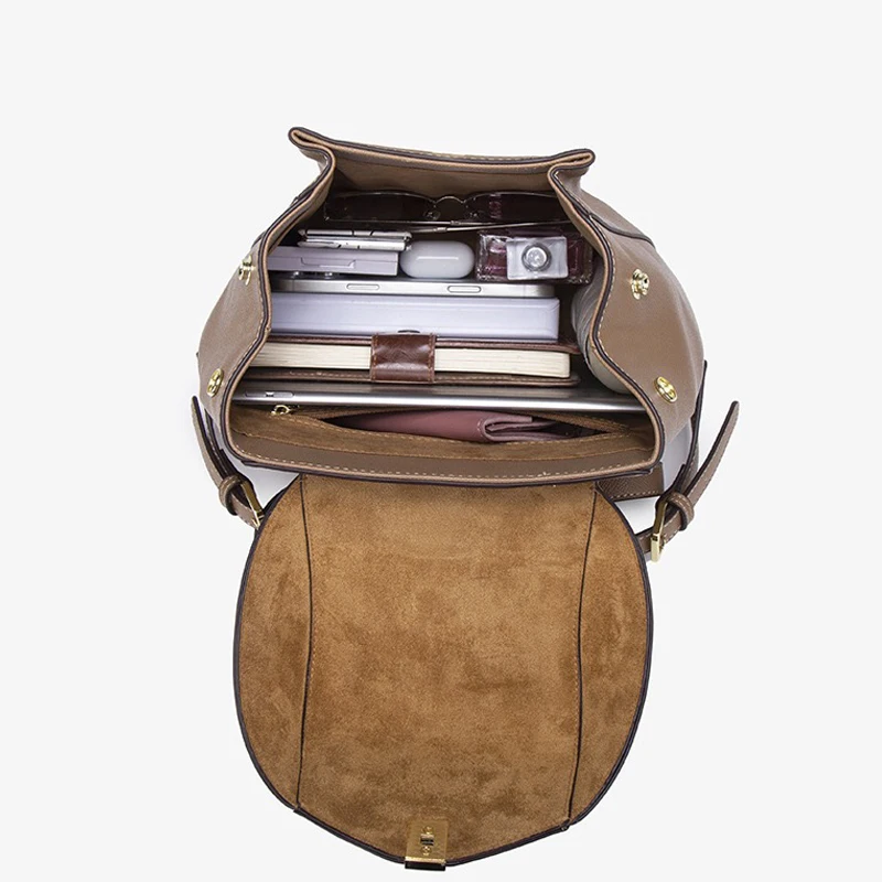 Japanese Style Small Backpacks For Women Luxury Designer Handbag Purses 2026 New In PU Grain Lock Handle Flip Cover Shoulder Bag