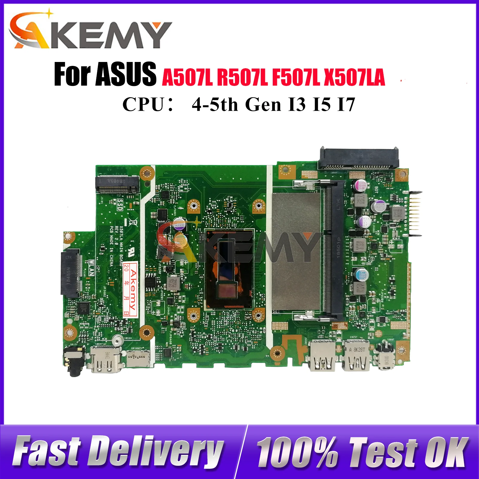 

X507LA Laptop Motherboard For ASUS VivoBook F507L A507L X507L X507LA R507L Notebook Mainboard W/ I3 I5 I7 CPU tests OK fast ship
