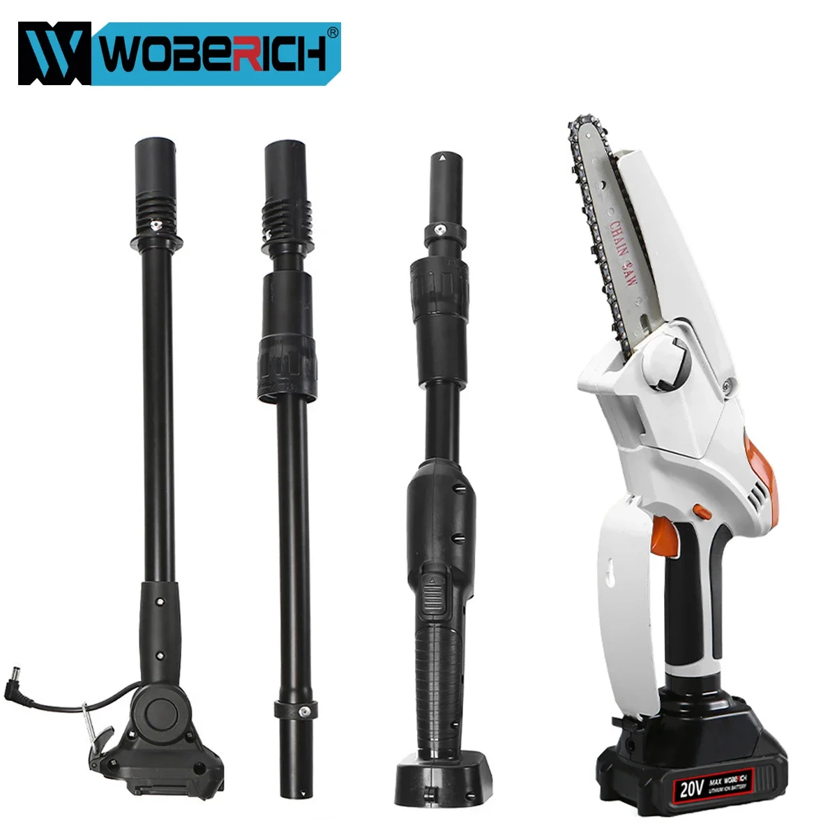 WOBERICH 6Inch Brushless Telescoping Pole Electric Chainsaw Scalable Height Cordless Pruning Saw Power Tool For Makita 18V