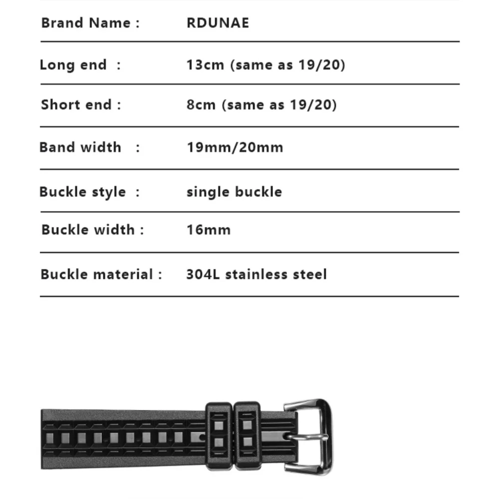 RDUNAE Original Factory Men's Rubber Watch Strap Outdoor Sports Waterproof Retro Classic 19mm 20mm Watch Reloj hombre