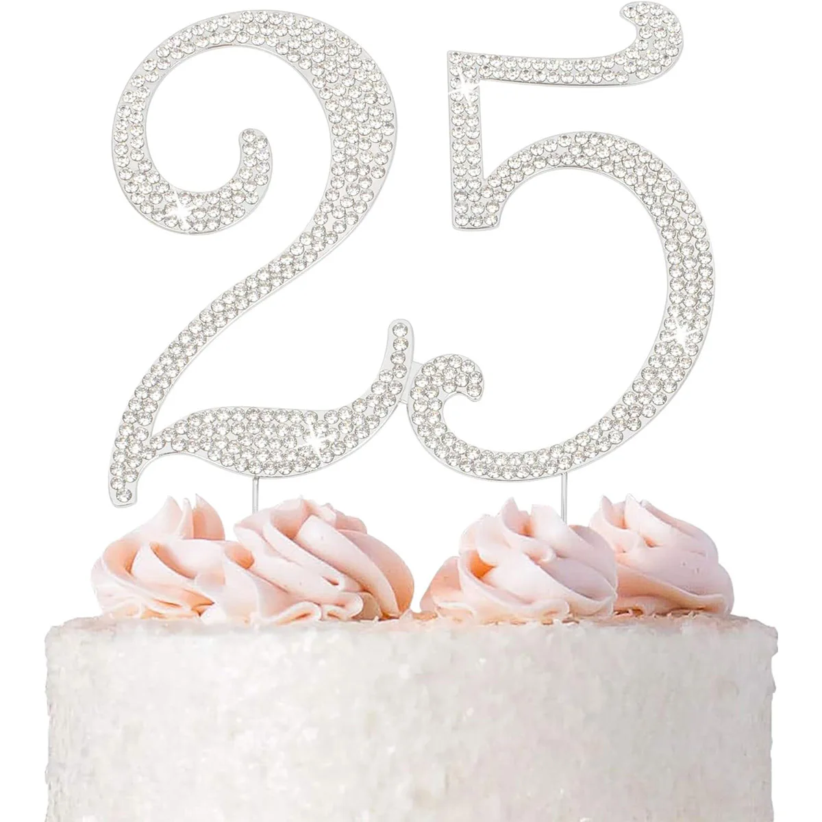 25 Adorno para tarta con diamantes de imitación de cristal brillante, decoración para tarta para fiesta de 25 cumpleaños o 25 aniversario de boda