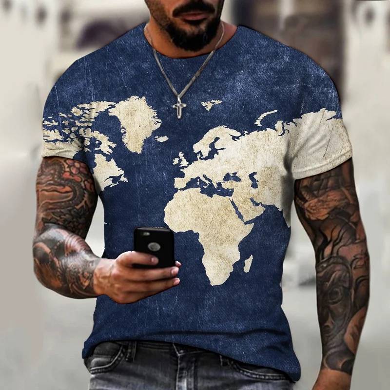 Men\'s short sleeve T-shirts crew neck print 3D graphics World Map/Harajuku/Fashion/Summer t shirt for men