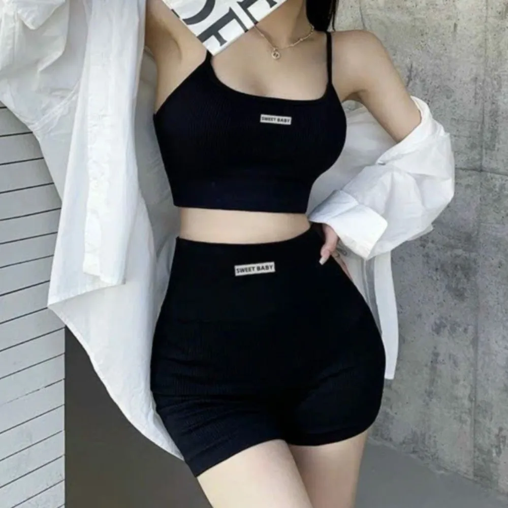 Super Stretchy Women's Sports Clothing Set Sleeveless Vest Sportswear Underwear Shorts Pants Kit Solid Color Slim Fit