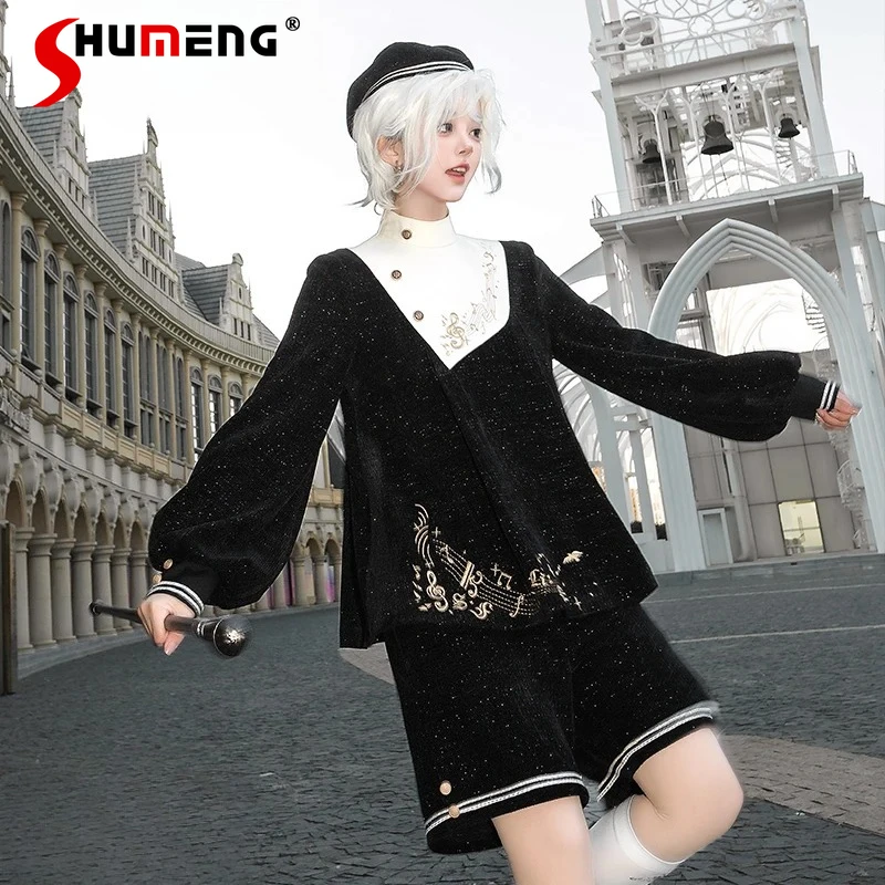 

Original Design Vintage Court Style British Temperament Prince Lolita Suit Gorgeous Stand Collar Lantern Sleeve Top Shorts Sets