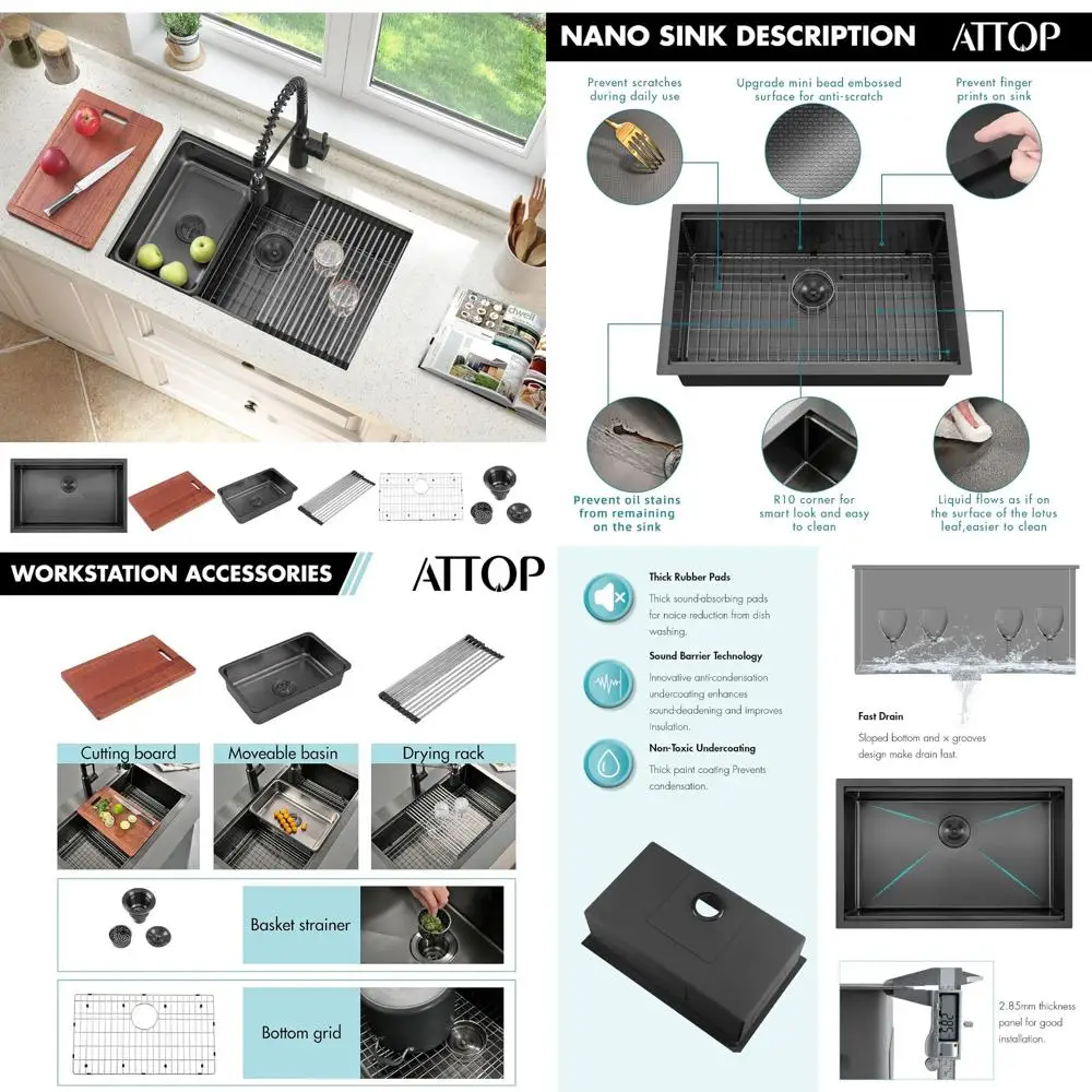 

Stainless Steel 30x19 Inch Large Single Bowl Undermount Kitchen Sink, Handmade Workstation Sink for Home and Commercial Use