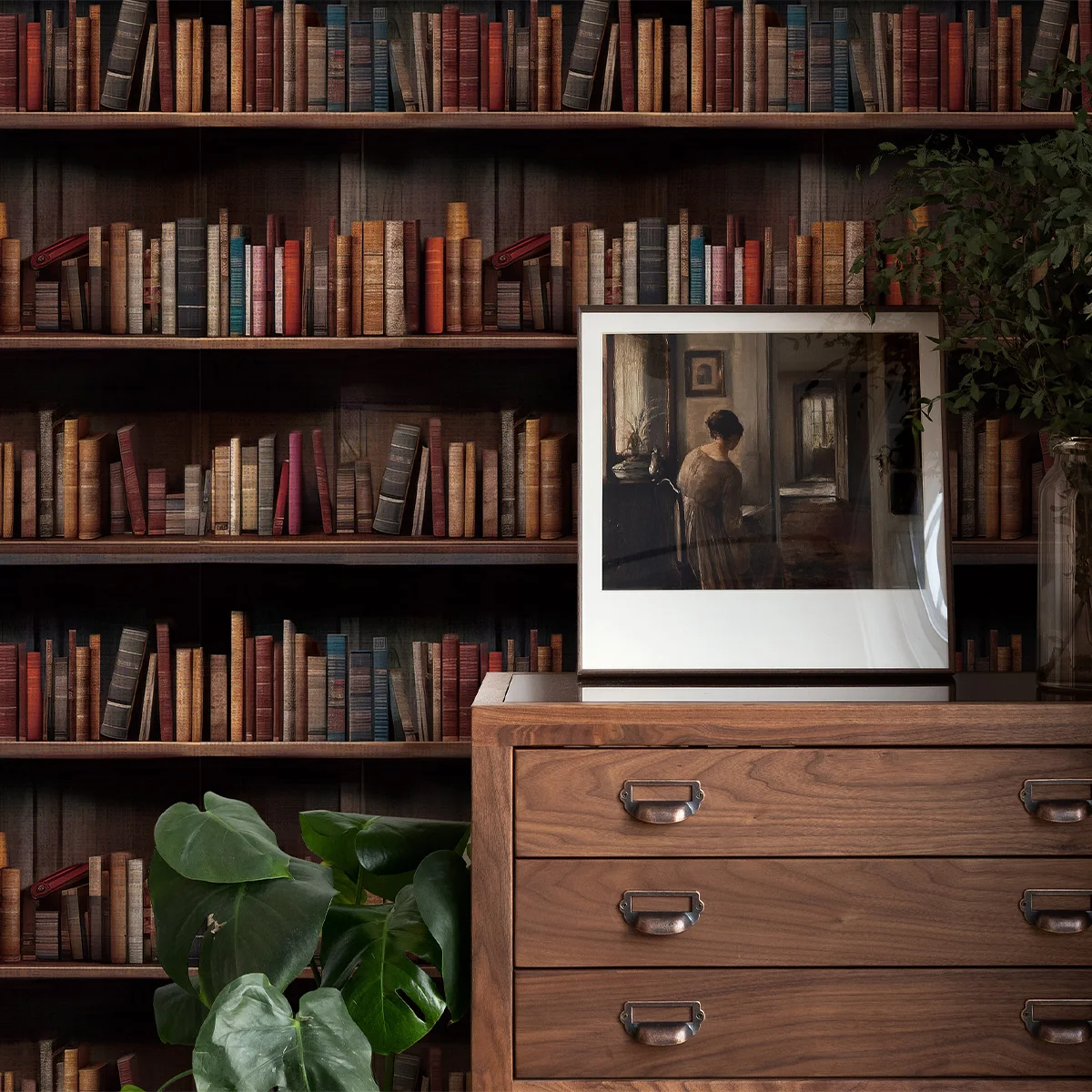 

Classic Simulation Bookshelf Vinyl Wallpaper Self Adhesive PVC Graphic Wallpaper Peel And Stick Study Decoration