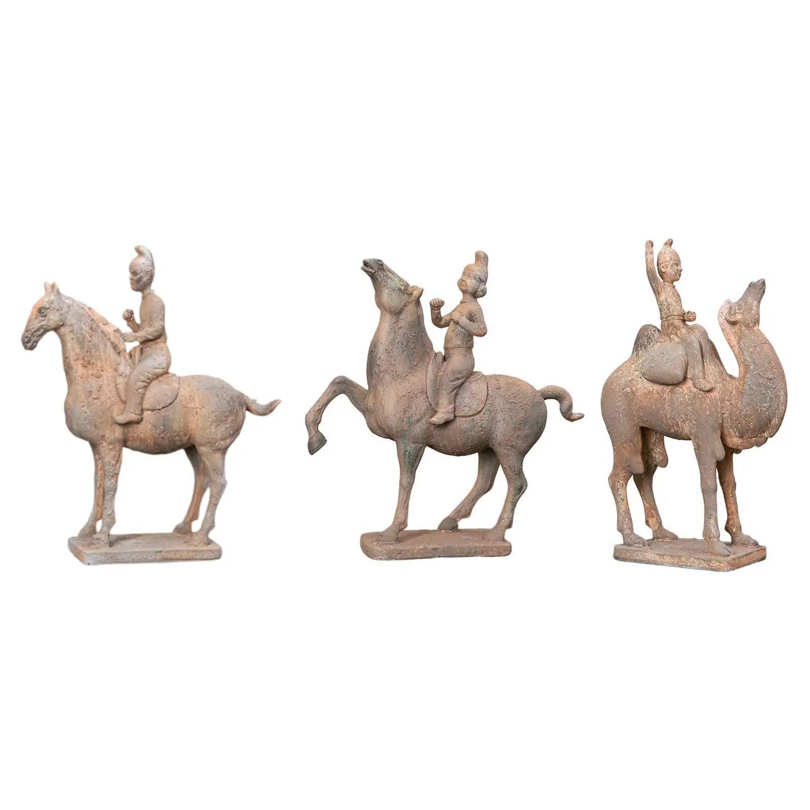 Silk Road Horseman Figurine Simulated Unearthed Pottery Character Ornaments Horse Sculptures for Indoor Living Room Desktop