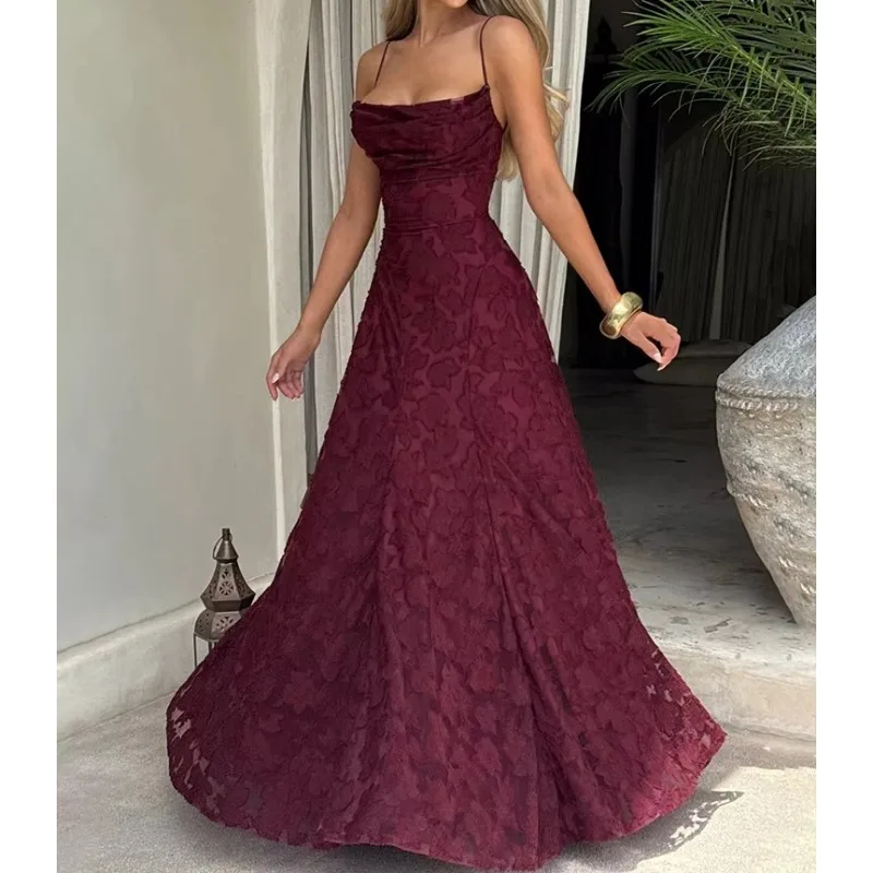 Spaghetti Strap Backless Sexy Maxi Dress Women Gown Fashion Off-shoulder Sleeveless Lace-up Evening Club Party Dress