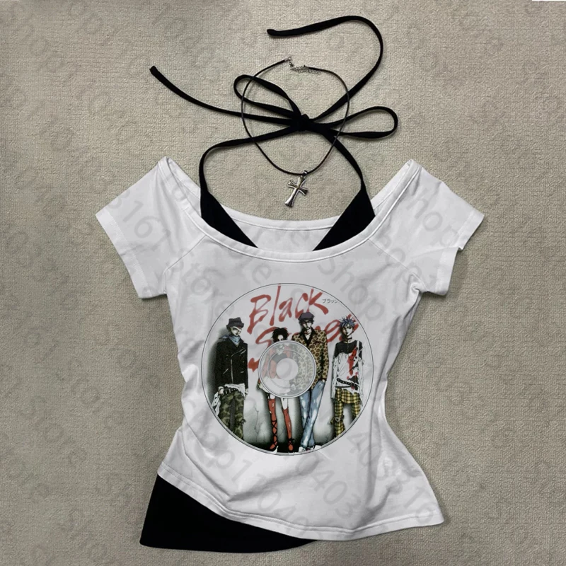 Y2k anime Streetwear Oansatz 90er Jahre Text Druck Tops Frauen Harajuku Kleidung Einfache Vintage Crop T Ästhetischen emo Casual T-shirt