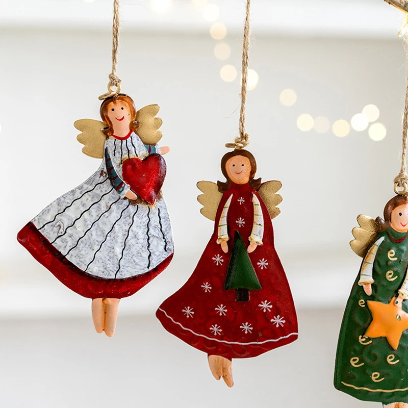 American Country Retro Old Iron Christmas Angel Girl Decoration Pendant Christmas Tree Decoration