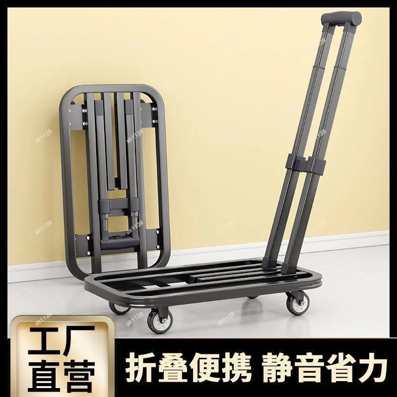 Portable Folding Platform Trolley Durable Hand Pull Cart for Warehouse Freight Household Use