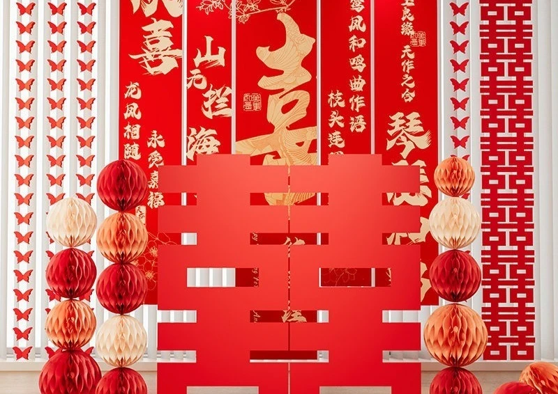 Big happy character kt board at the door, three-dimensional happy character ornament, wedding room arrangement
