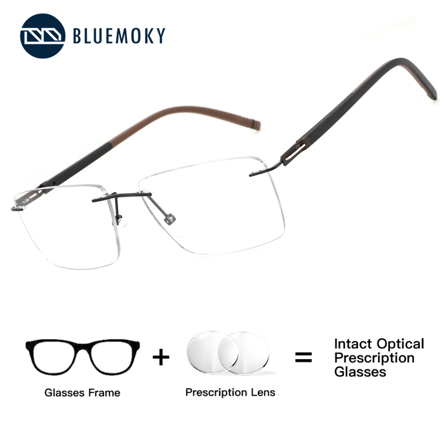 

BLUEMOKY ﻿Contemporary Rimless Square Prescription Glasses For Men Metal Material Photochromic Lens Blue Ray Guard
