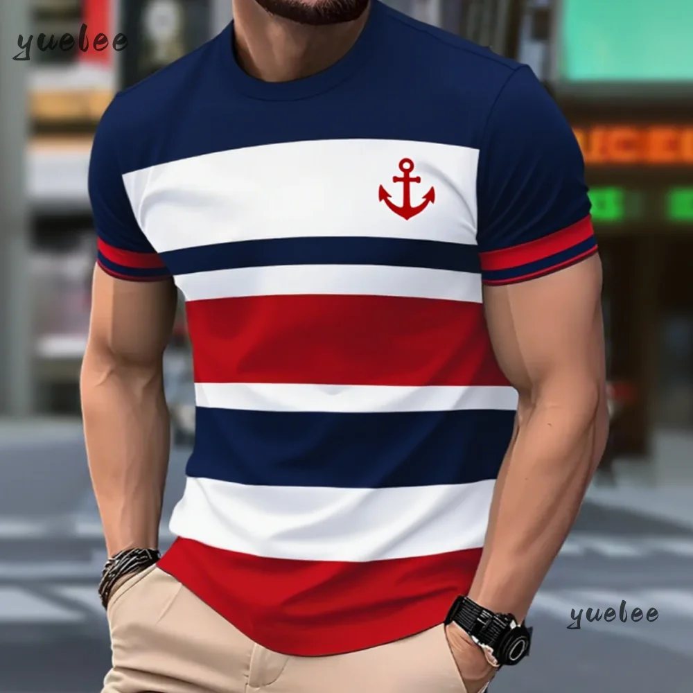 2025 Summer Men's Fashion 3D T Shirt Splicing Printed Colorblocking Casual Short Sleeve Outdoor Sports Running Y2k Clothes Man