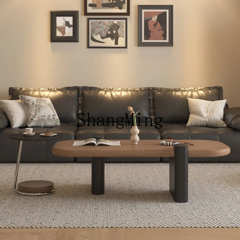 

FG solid wood living room coffee table household small apartment tea table creative antique minimalist log tea table