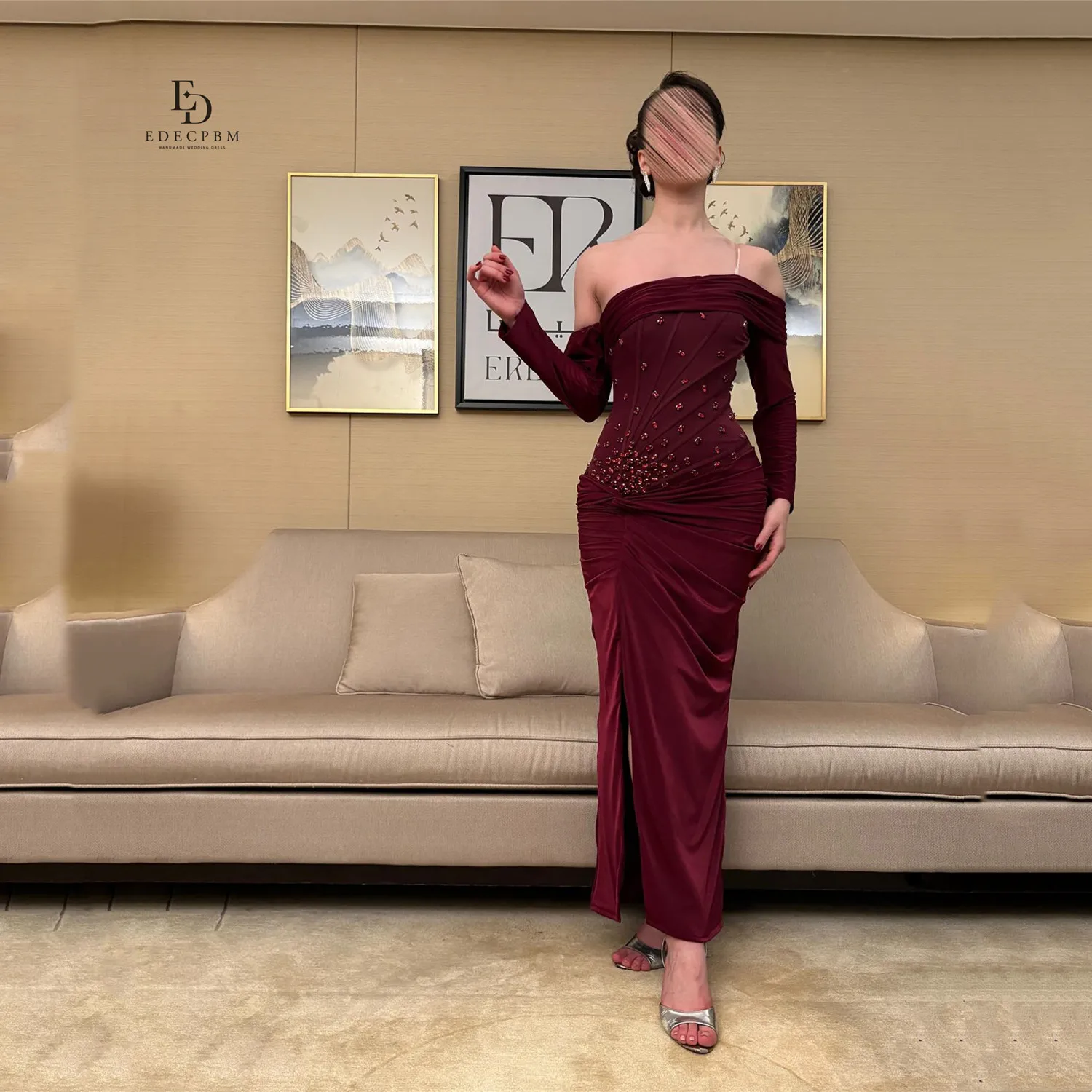 

EDECPBM فساتين سهرة Women's Evening Dress Mermaid Robes of Soirée Elegant Party Dresses 2025 Customized Платье Вечернее Burgundy