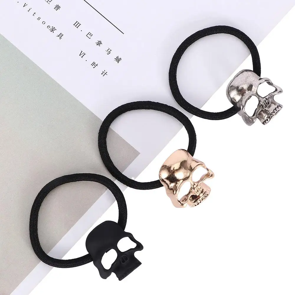 1Pcs Girl Vintage Punk Hairband Metal Skull Elastic Hair Rope Women