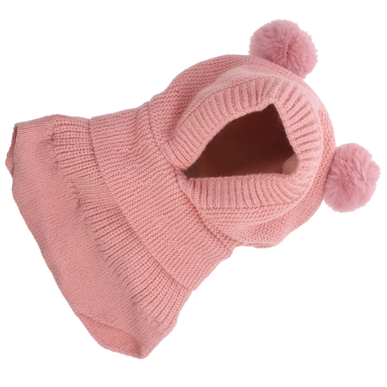 

Winter Baby Scarf Hat Knitted Beanie with Double Ball Design Windproof Ear Muffs for Girls Boys Soft Comfortable Warm Knitting
