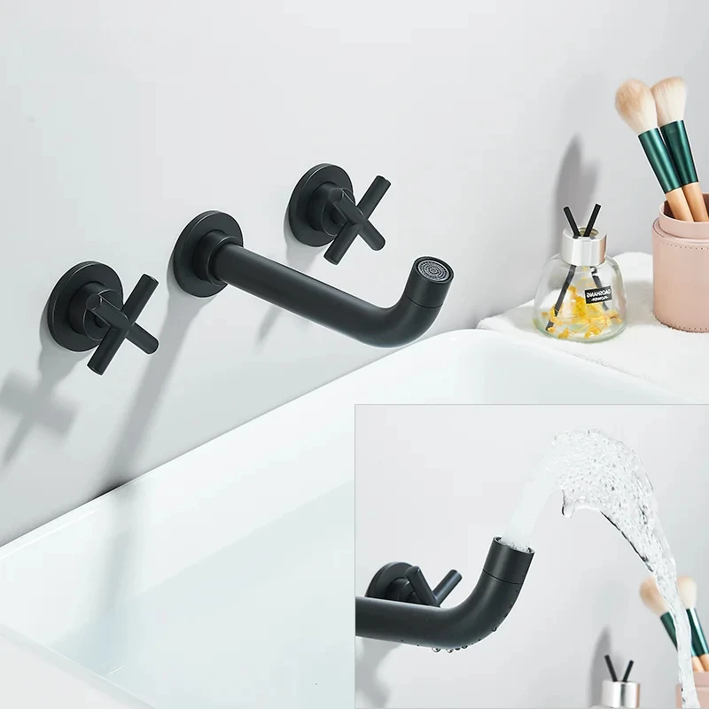 Dual Handle Conjoined Body Type Mixer Tap Sink Brass Mixer Crane Tap ﻿ Brushed Concealed Bathroom Basin Faucet Embedded