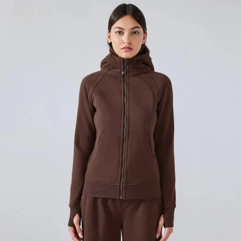 

New Thickened Warm Hooded Jacket for Women Outdoor Fitness Sweatshirt Yoga Wear Jacket Sports Top