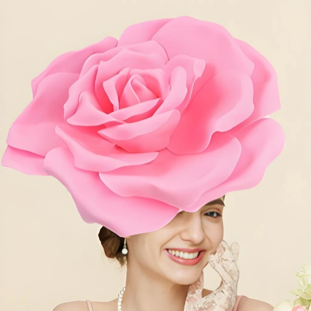 Exaggerated Rose Flowers Fascinator Hat Wedding Bridal Makeup Prom Photo Shoot Mardi Gras Headpiece Halloween Hair Accessories
