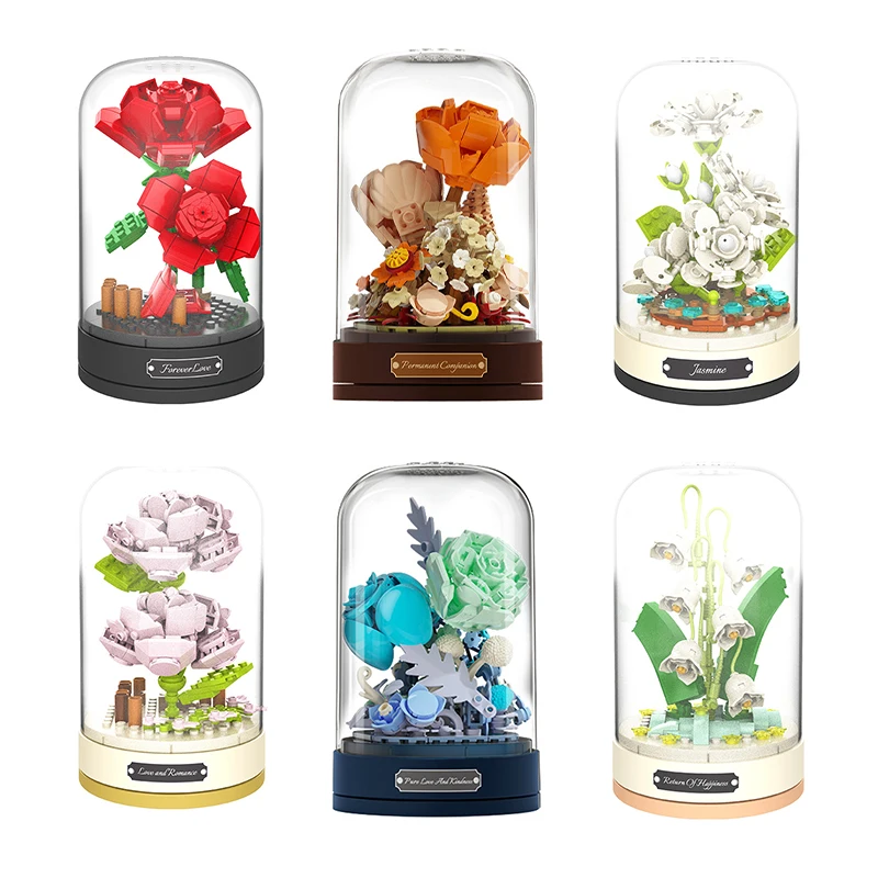 

Creative MOC Building Blocks Immortal Flower Music Box Romantic Rose Decorative Ornament DIY Assembling Blocks Toy For Girl Gift