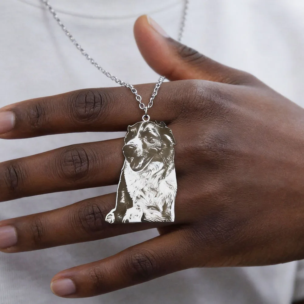 Custom Engrave Pet Photo Necklace 35mm Personalized Cat Dog Picture Chain For Men Women Stainless Steel Jewelry Gift For Family view 5