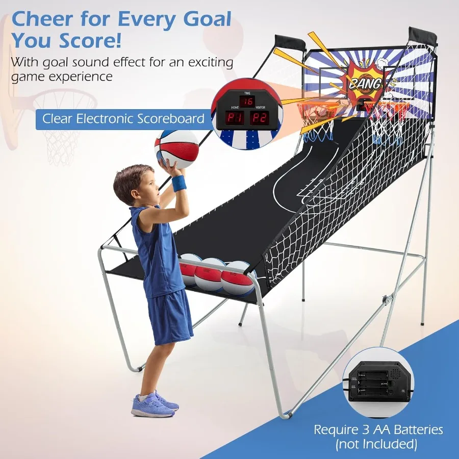 Foldable Dual Shot Basketball Arcade Game Electronic Basketball Hoop with LCD Scoreboard for Indoor and Outdoor Use Features 8