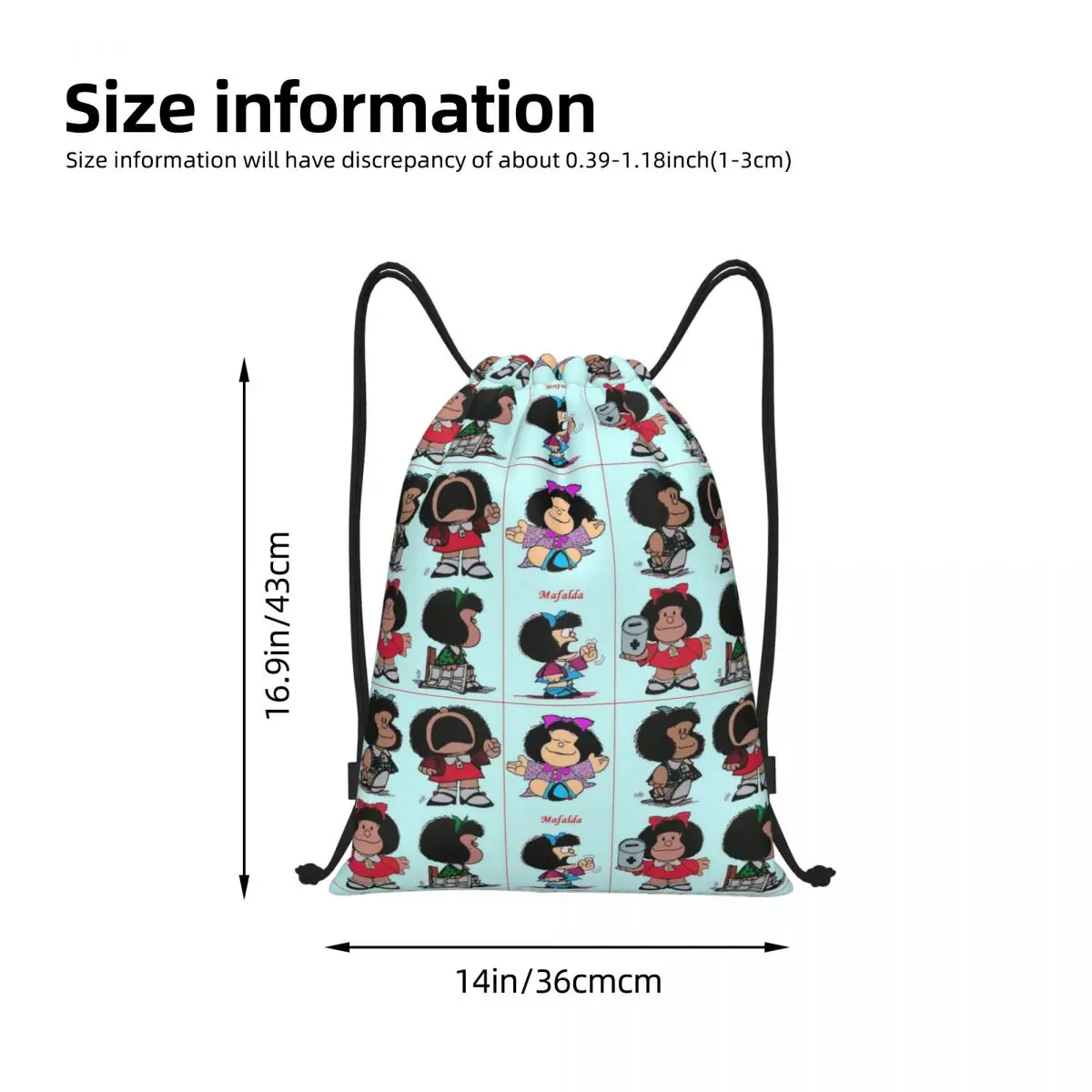 Custom Kawaii Cartoon Mafalda Drawstring Backpack Women Men Gym Sport Sackpack Foldable Shopping Bag Sack