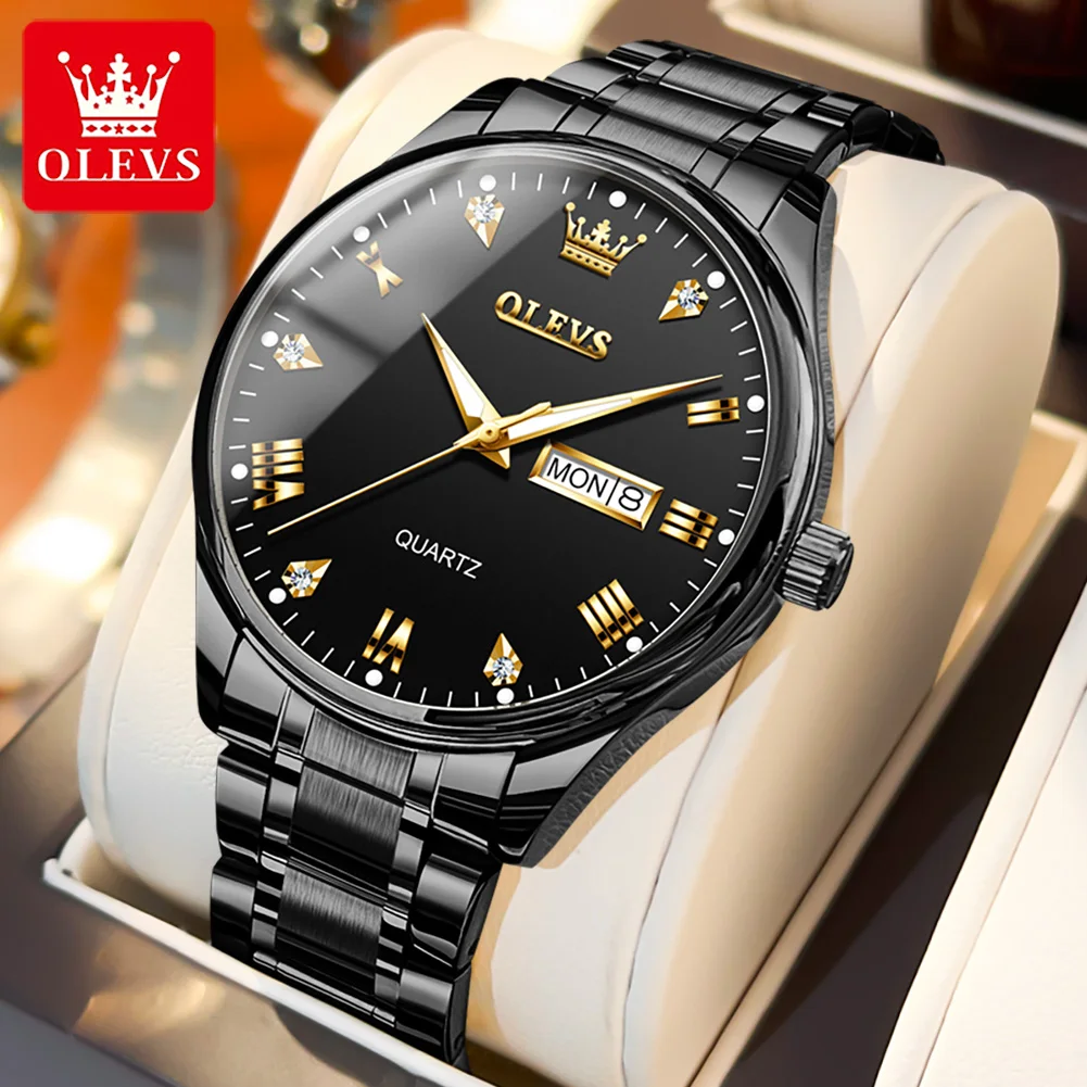 

OLEVS Fashion Men Quartz Watch Stainless Steel Waterproof Week Date Mens Watches Top Brand Luxury Wristwatch Relogio Masculino