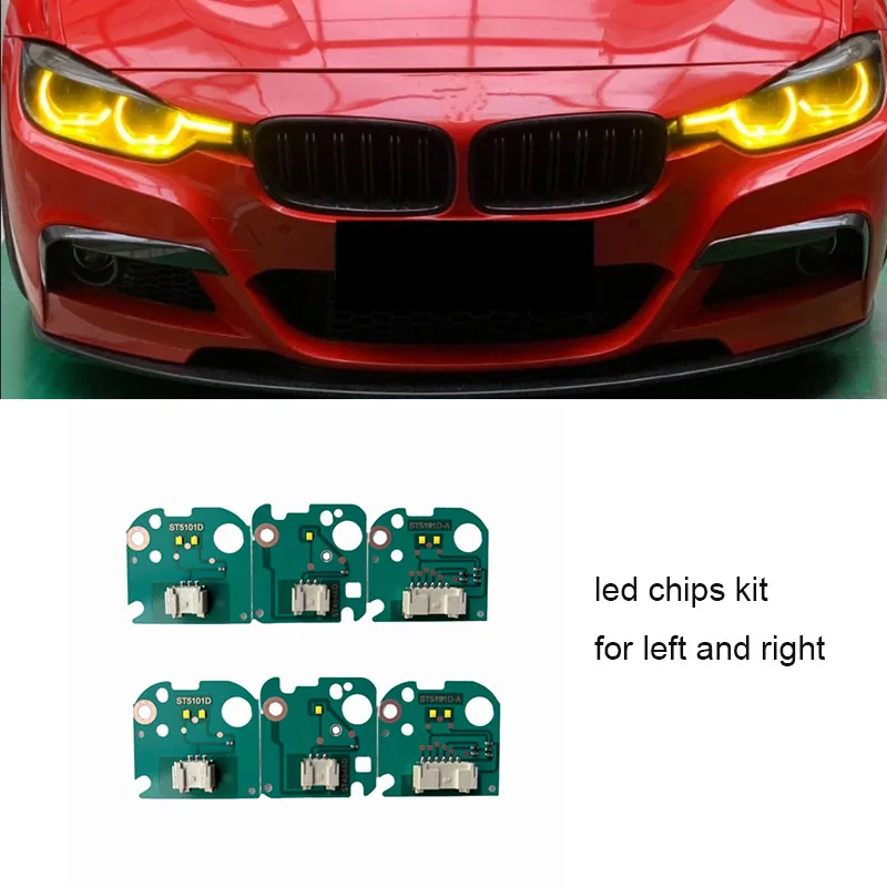 BMW 3シリーズ用LEDカーヘッドライト,エンジェルアイ,明るい黄色,f30