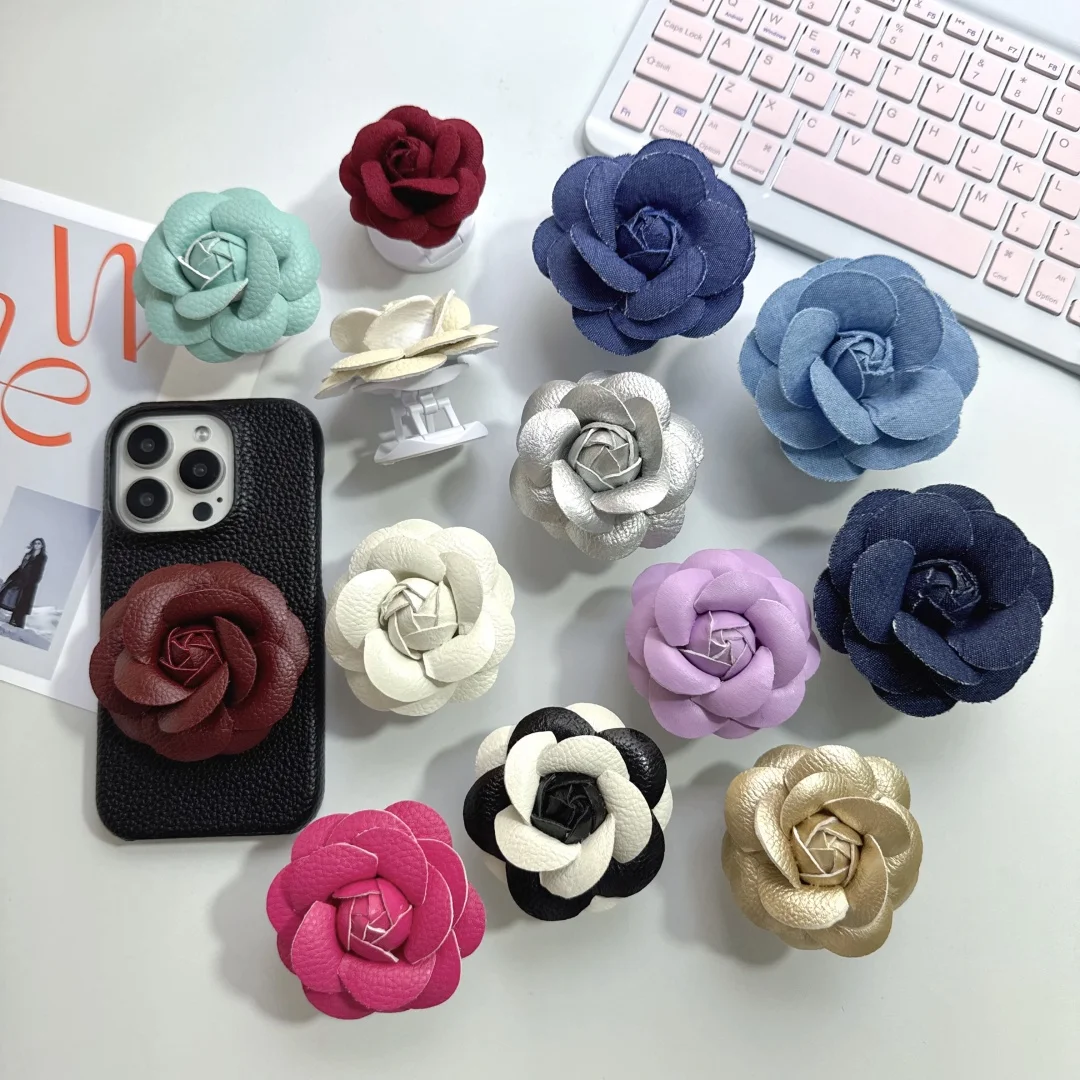 

Cute PU leather flower Foldable Finger Ring Griptok Phone Holder for IPhone Samsung Support Socket Pocket Grip Tok Stand Bracket