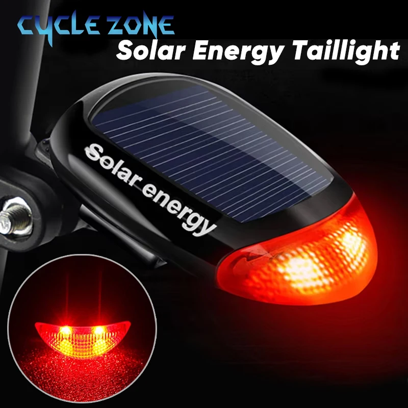 2 LED Taillight Solar Energy Bicycle Tail Light Cycling Safe