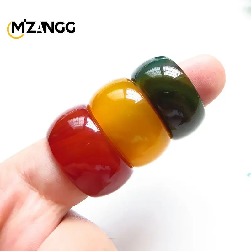 Natural Red Green Yellow Agate Chalcedony Ring Hand Carved Personalized Fashion Jewelry Accessories Couple Pairing Holiday Gift