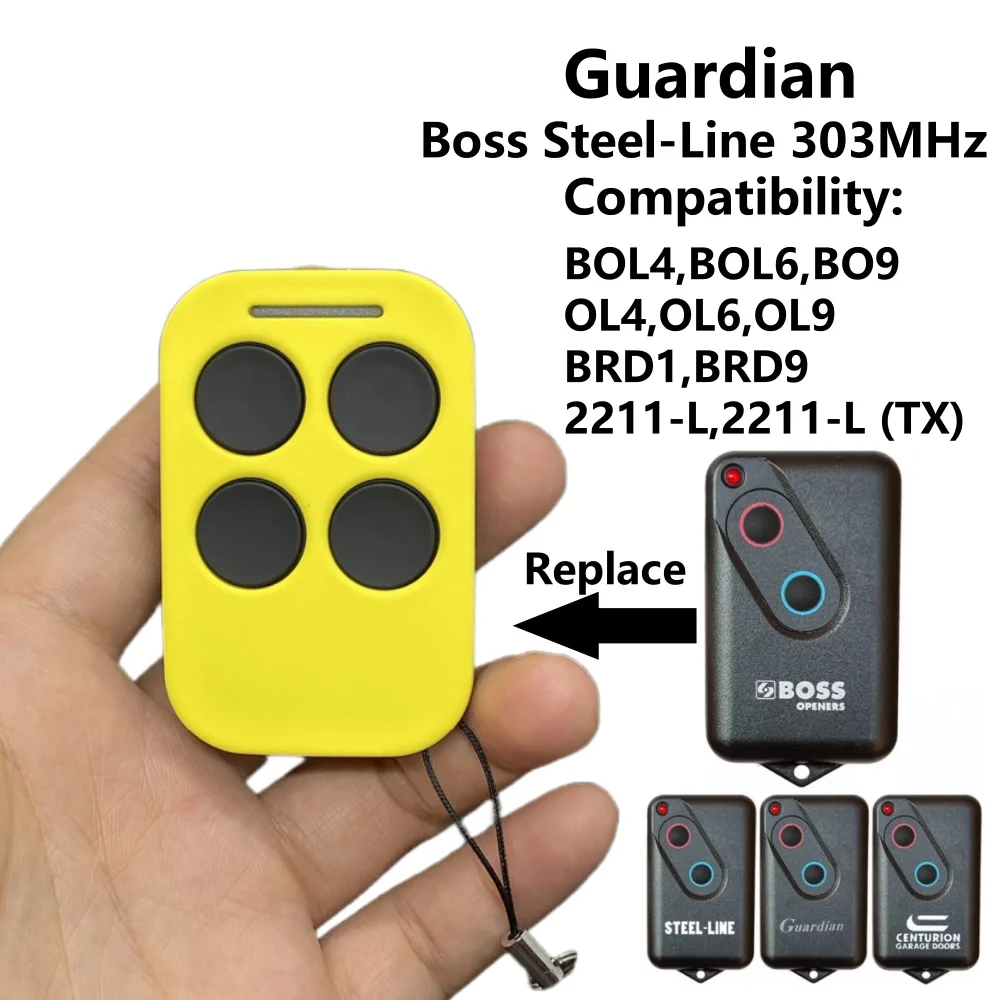 303 MHz Garage Remote for Boss Guardian SteelLine BHT4/BOL4/BOL6/BRD1/BRD9/2211-L/2211-L (TX) garage door gate