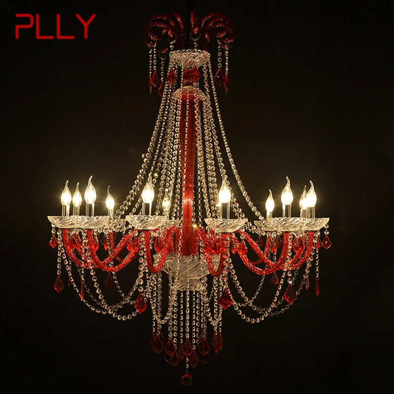 

PLLY European Style Crystal Pendent Lamp Red Candle Lamp Living Room Restaurant Villa Staircase Duplex Building Chandelier