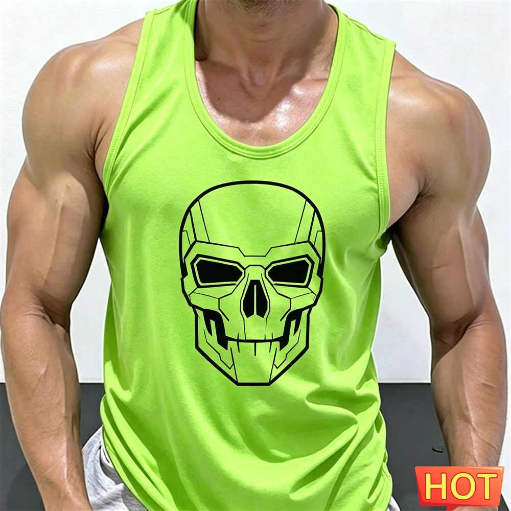 Hard guy gym tank top men Summer skeleton men's round neck sleeveless T-shirt fitness vest quick-dry men's t-shirts and tank top