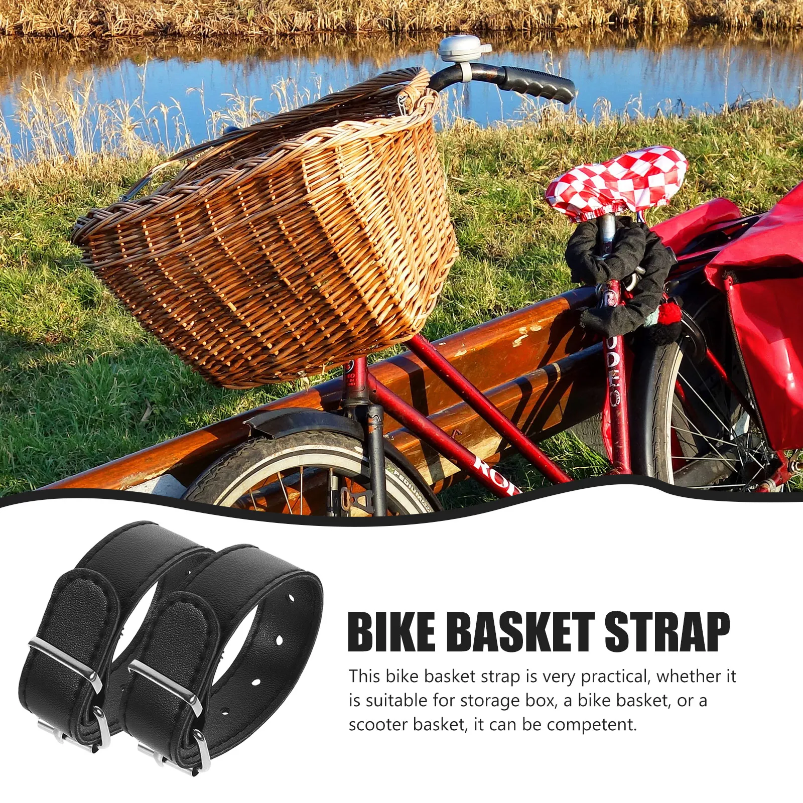 

1 Pair Of Adjustable Bike Basket Strap Scooter Belt Kids Handlebar Container Sturdy Detachable Cycling Storage Bicycles