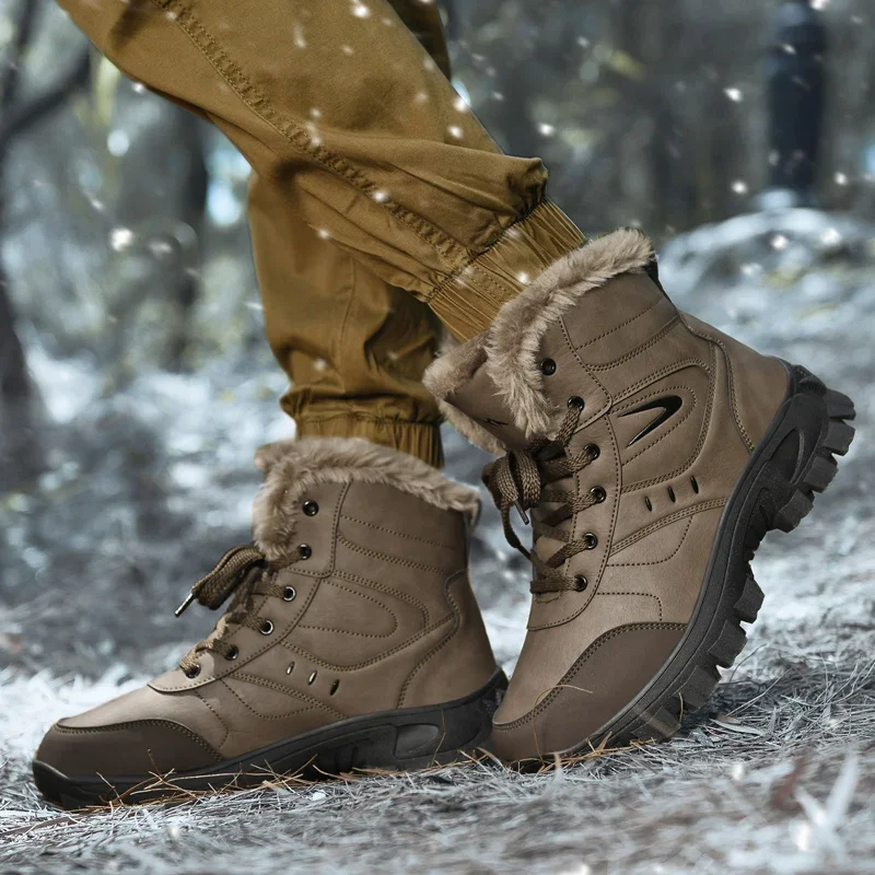 Men's Winter Boots Warm Waterproof Non-Slip Plush Sneakers Shoes - Winter Slippers Male Tenis Boots